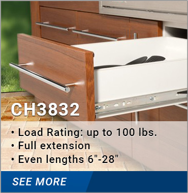 CH3832: load rating up to 100 lbs., full extension, even lengths 6-28 inches