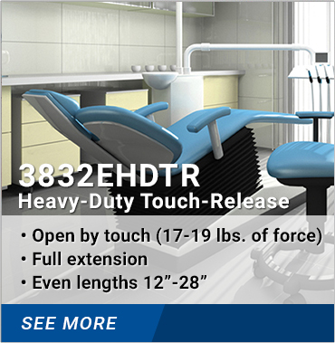 3832EHDTR Heavy-Duty Touch-Release: Open by touch 17-19 lbs. of force, full extension, even lengths 12-28 inches